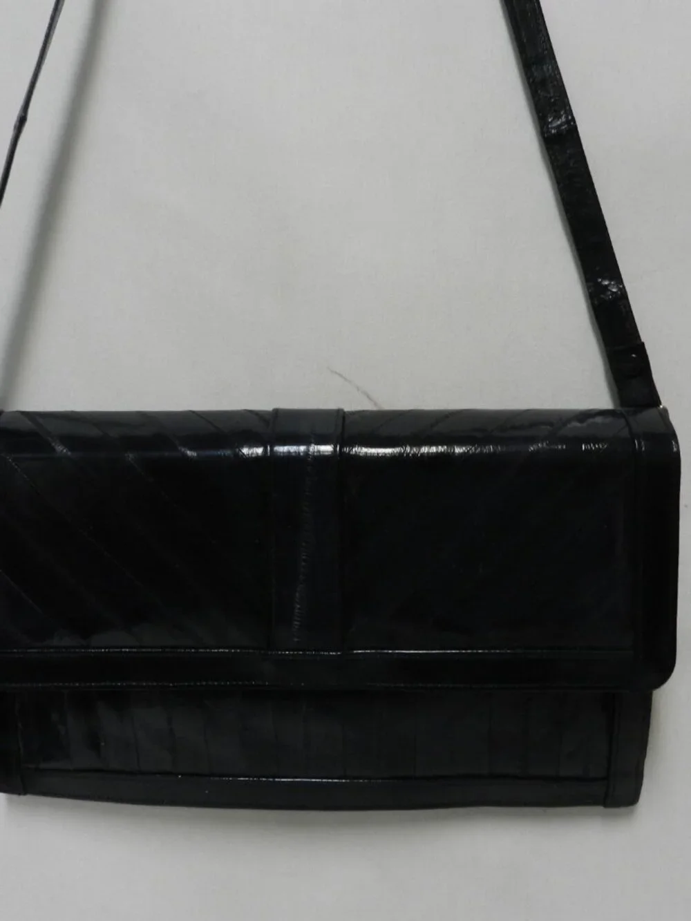 Vintage Eelskin leather Eel skin navy blue Convertible shoulder bag purse Korea